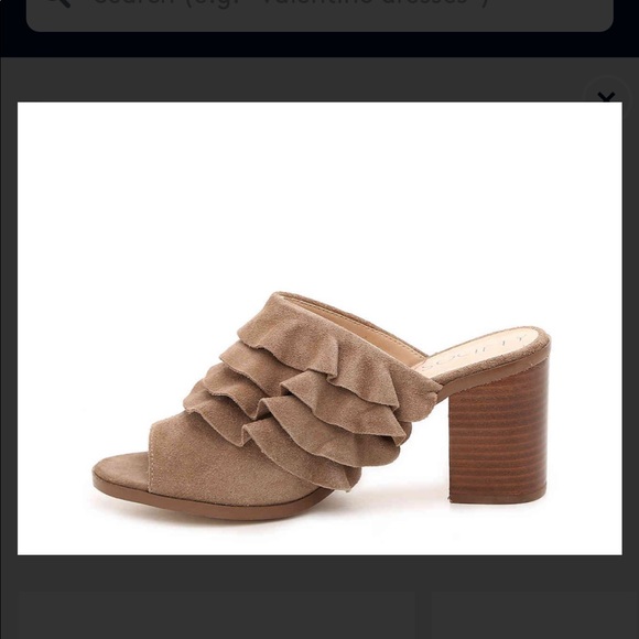 Sole Society Shoes - Sole Society Tan Suede Ruffle Mules w Wooden Heels